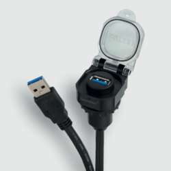 490219.0100 - Actuator sensor interface - female chassis connector USB with cable, with hinged lid