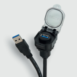 490219.0100 - Actuator sensor interface - female chassis connector USB with cable, with hinged lid